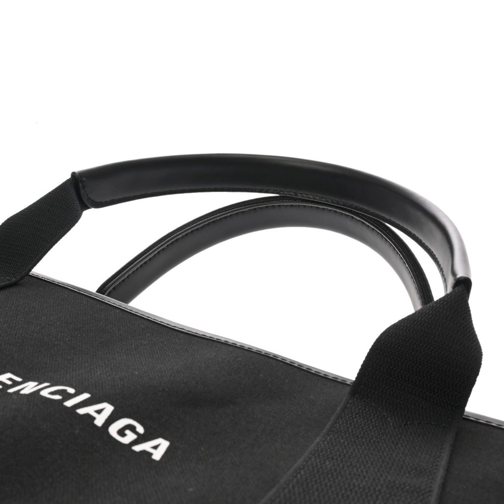 BALENCIAGA Navy Blue Cabas Black Canvas Leather Handbag - Picture 4 of 9